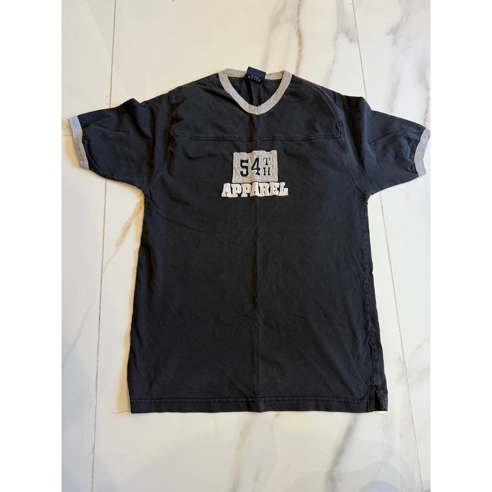 James Jordan 54th Apparel Mens V-Neck Ringer T-Shirt Black Grey Large